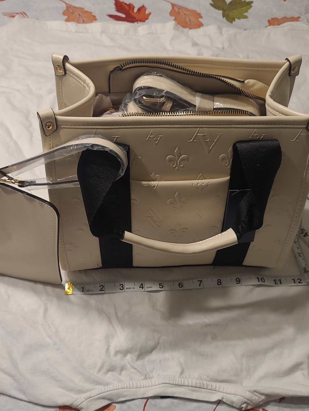 Adrienne Vittadini Cream Satchel with Black Straps